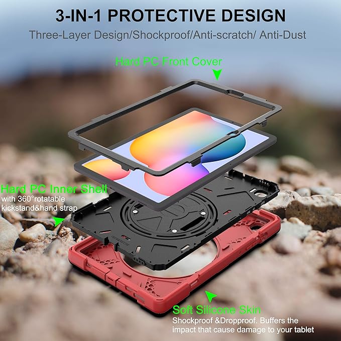 BRAECN for Samsung Galaxy Tab S6 lite Case 10.4 inch 2024/2022Rugged Shockproof Case with 360 Rotating Hand Strap&ampKickstand Shoulder Strap S Pen Holder for Samsung Galaxy Tab S6 Lite Tablet