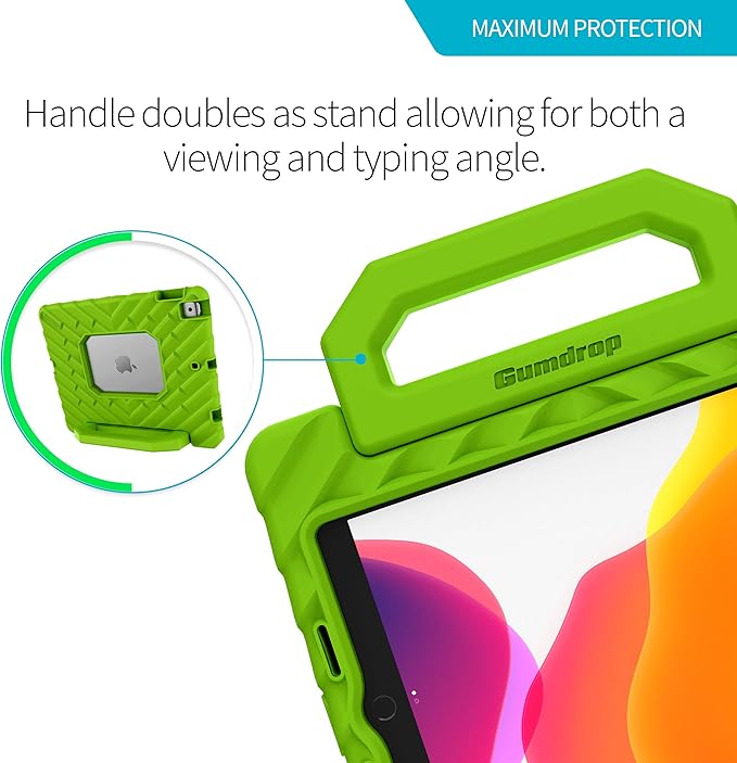 Gumdrop FoamTech Case ONLY fits Apple iPad 9th | 8th | 7th Generation (10.2-inch) Rugged Lightweight Shockproof &amp Drop Tested for Kids K-12 Students Teachers Classrooms &amp School Use - Lime Gre