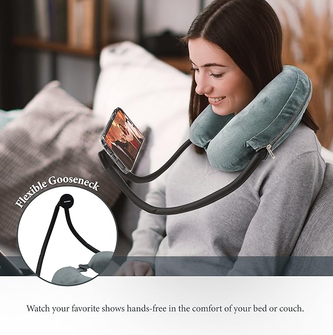 ENCASED Neck Pillow Phone Holder for iPhone - Magnetic Gooseneck Arm Perfect for Laying in Bed/Car/Couch or Travel - Ultra Comfortable Memory Foam for Kids and Adults (Compatible with MagSafe)