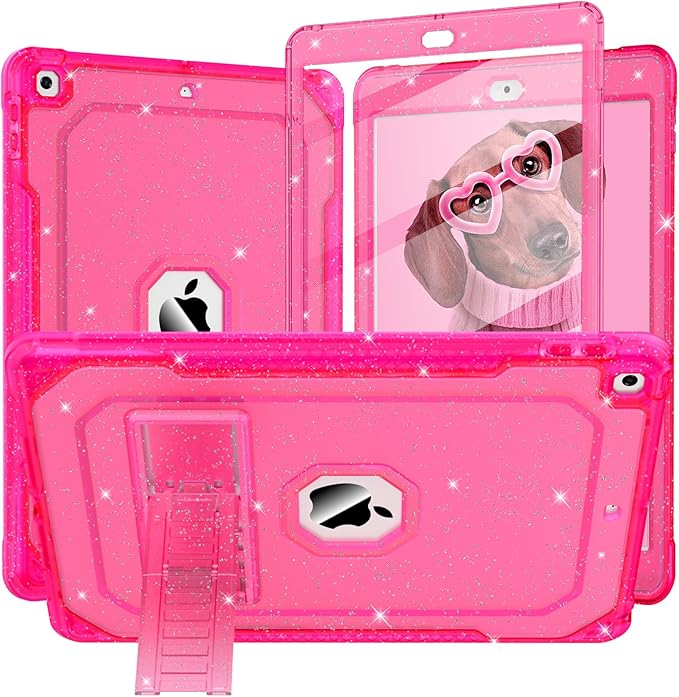 Case for iPad Air 2 Case for iPad 6th/5th Generation 2018/2017 for Apple iPad 9.7 inch with Screen Protector/Stand Glitter Hot Pink Full-Body Coverage Slim Cover for Girls Women Kids