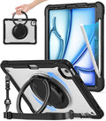 BATYUE Case for iPad Air 11-inch M4(2026)/M3(2025)/M2(2024) iPad Air 4/5 10.9 &amp Pro 11 2018-2022 - Shockproof Case with 360° Rotating Stand &amp Handle Pencil Holder Shoulder Strap Black