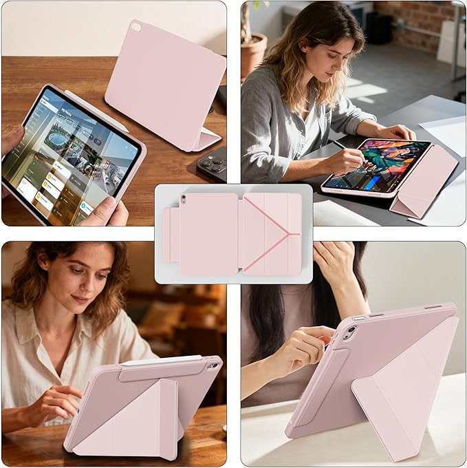 Y-Shaped Detachable Case for iPad (A16) 11th/10th Generation (2025/2022) Clear 360°Rotating Magnetic Back Multi-Stand &amp Shockproof Hybrid Cover for iPad 11/10 Auto Wake/Sleep Pink