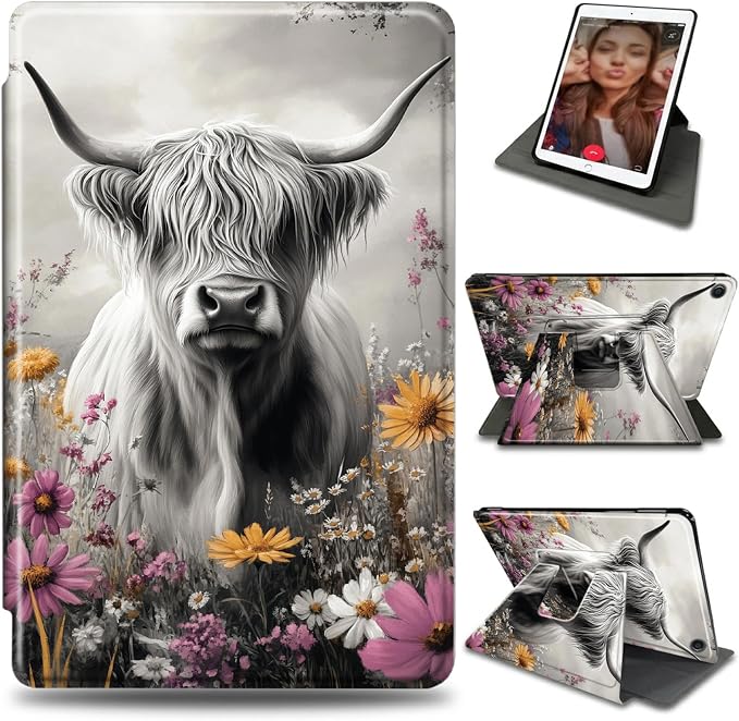B&W Highland Cow Floral