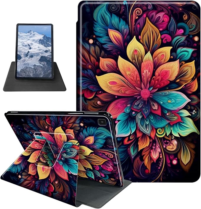 Colorful Flower &amp Leaves Pattern Case for Samsung Galaxy Tab S6 Lite 10.4 inch 2024/2022 (SM-P613/P619)/2020 (SM-P610/P615)BFDHGQZC 360 Degree Rotating Stand Protective Cover with Auto Sleep/Wake