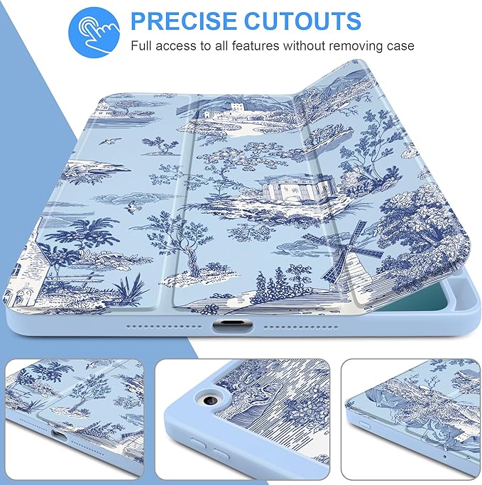 DONGKE for iPad 9th/8th/7th Generation Case 10.2 Inch (2021/2020/2019) [Auto Sleep/Wake &amp Pencil Holder] Clear Acrylic Back Trifold Stand Cover Toile Pattern