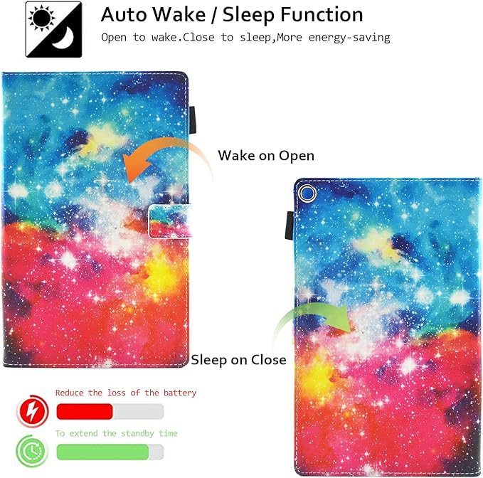 Case for Fire HD 8 (8th/7th/6th Generation 2018/2017/2016) Techcircle Multi-Angle View Stand Cute Pattern Slim Folding Leather Protective Cover with Card Slots Smart Sleep/Wake Colorful Galaxy