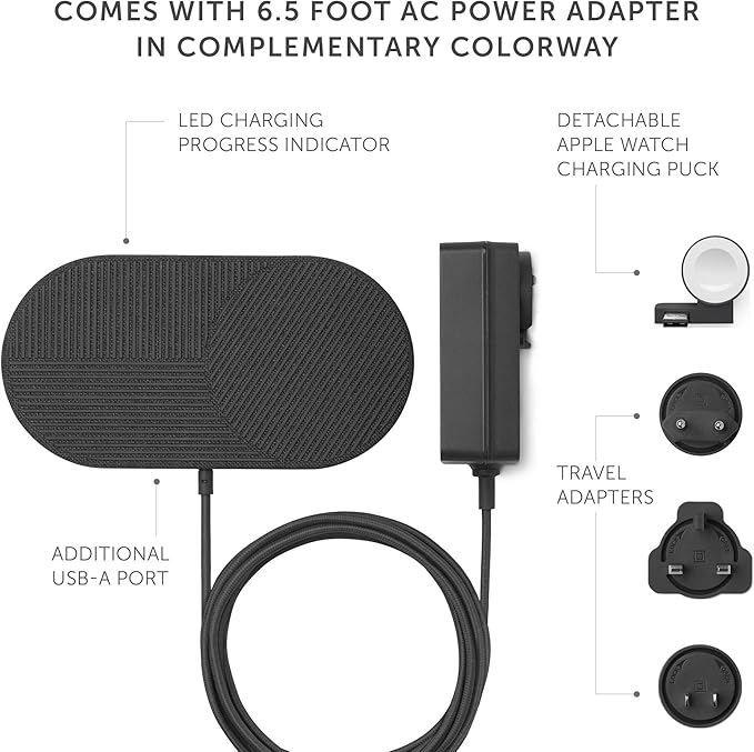 Native Union Drop XL Wireless Charger (Watch Edition) – Multi-Device Charging pad for iPhone &amp Qi Compatible Devices with Detachable Apple Watch Puck (Adapter for US Europe and UK Included)
