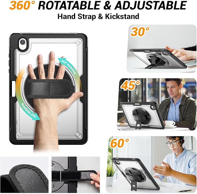 Case for Samsung Galaxy Tab S10 Lite / S10 FE / S9 FE 5G / S9 Tablet Case 10.9''/ 11'' with Screen Protector Pen Holder 360°Rotate Hand Strap/Stand Shoulder Strap Clear