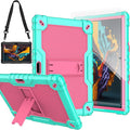 Case for Pritom M10 /quntiCO Y10 /Digiland DL1036 /Voger priorpad X100 /VUCATIMES N10/Gateway 10.1 HD Tab Case with Stand Rubber Hybrid Come with 9H Tempered Glass Film (Green/Pink/2 PCS)