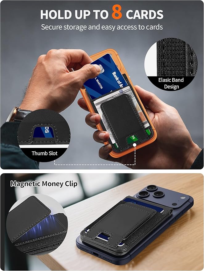 TopMade for MagSafe Wallet with Money Clip Strongest Magnetic Card Holder for iPhone 17/16/15/14/13/12 Series for iPhone Wallet with Adjustable Stand ID Window RFID Blocking Black