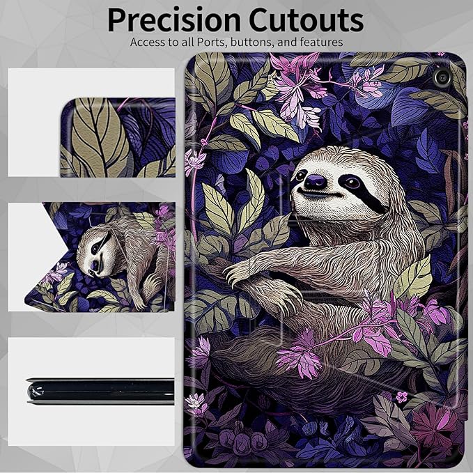 Case for Amazon Kindle Fire HD 8 Tablet (7th/8th Generation 2017/2018 Release)360 Degree Rotating Swivel Stand Protective Cover for Fire HD 8 TabletWhite Sloth