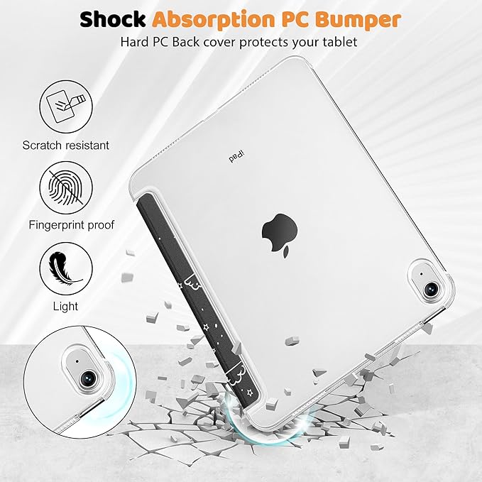 Tuiklol Case for iPad 11 inch A16 2025 Generation 11th / iPad 10.9 inch 2022 10th Gen Buit in Pencil Holder with Shockproof Cover PC Clear Transparent Back Shell Auto Wake/Sleep Astronaut