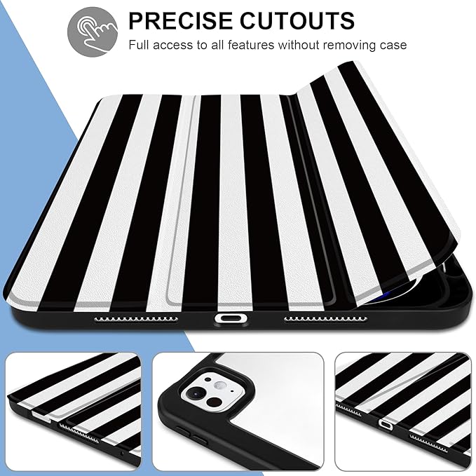 DONGKE for iPad Pro 11-Inch Case (M5 2025 / M4 2024) 6th/5th Generation [Auto Sleep/Wake &amp Pencil Pro Holder] Clear Acrylic Back Smart Trifold Stand Cover Black Stripes