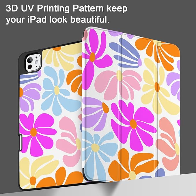 DONGKE Case for iPad Pro 13 inch (M5 2025 / M4 2024) – [Built-in Pencil Holder] Ultra Slim PU Leather Trifold Stand Cover with Soft TPU Back Auto Wake/Sleep - Retro Flowers