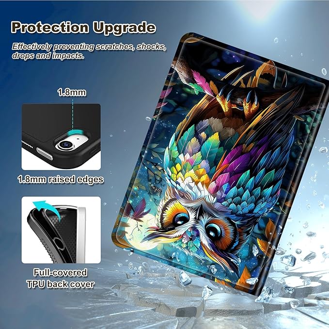 Case for Amazon Fire HD 10 and 10 Plus Tablet (13th/11th Gen 2023/2021 Release) Multi-Angle Viewing Leather Smart Stand Back Cover with Auto Sleep Wake Owl