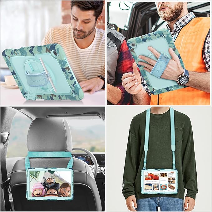 SEYMAC stock Case for Samsung Galaxy Tab A9+ Plus 11'' Full-Body Drop Protection Case with Screen Protector Pencil Holder [360° Rotating Hand Strap] &ampStand SkyBlue Camo