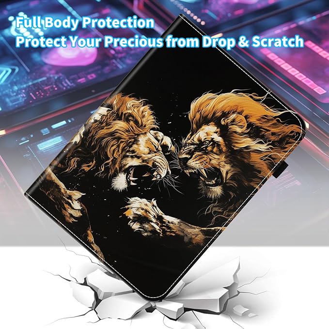 Case for iPad Air 11 Inch M3/M2 (2025/2024) Air 5th/4th 10.9 Inch (2022/2020) Pro 11 4th/3rd/2nd/1stCard Slot PU Leather TPU Case Pen Holder Auto Wake SleepCool Lion