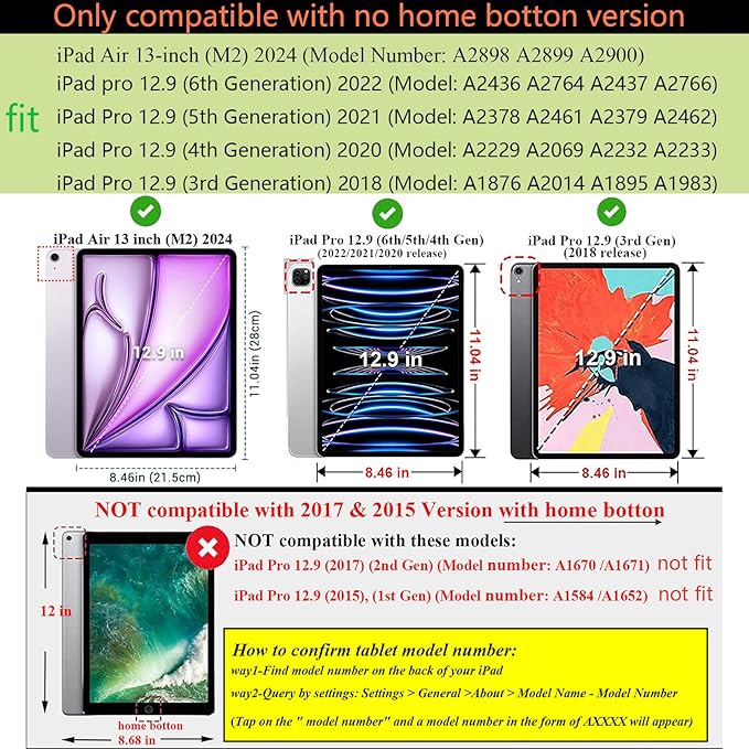 for iPad Air 13 inch Case M3 2025/M2 2024 &amp iPad Pro 12.9 inch Case 6th/5th/4th/3rd Gen (2022/2021/2020/2018) PU Leather Stand Cover with Pencil Holder Auto Sleep/Wake Don't Touch My