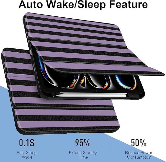 DONGKE for iPad Pro 11-Inch Case (M5 2025 / M4 2024) 6th/5th Generation [Auto Sleep/Wake &amp Pencil Pro Holder] Clear Acrylic Back Smart Trifold Stand Cover Purple Stripes