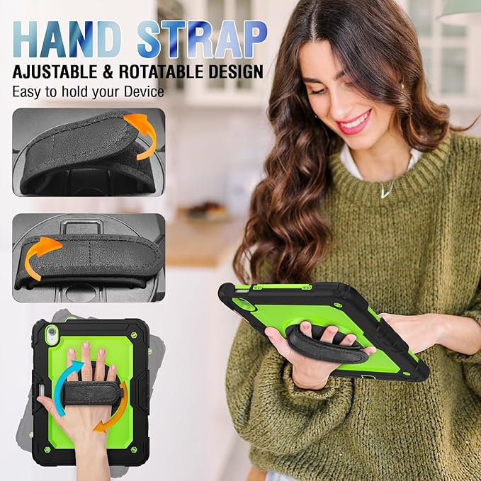 Herize Compatible with iPad Air 11 Inch 7th/6th Generation with Screen Protector | Shockproof Case for iPad Air 11 Inch M3/M2 2025/2024 | Full-Body Silicone Protective Case W/Hand Strap Shoulder Strap