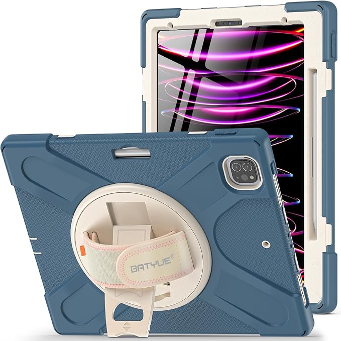 BATYUE Case for iPad Air 11-inch M4(2026)/ M3(2025) / M2(2024) iPad Air 5th/4th 10.9 inch(2022/2020) iPad Pro 11 4th/3rd/2nd/1st Gen Case with Pencil Holder+Shoulder Strap Cornflower Blue