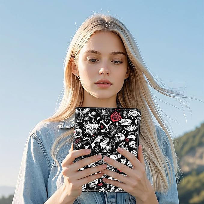 for Samsung Galaxy Tab S9+ Plus 12.4 Tablet 2023 Case–PU Leather Folio Cover with Auto Sleep/WakeStand - Style Shockproof Protective Case for Galaxy Tab S9+Skulls Red Roses Flowers