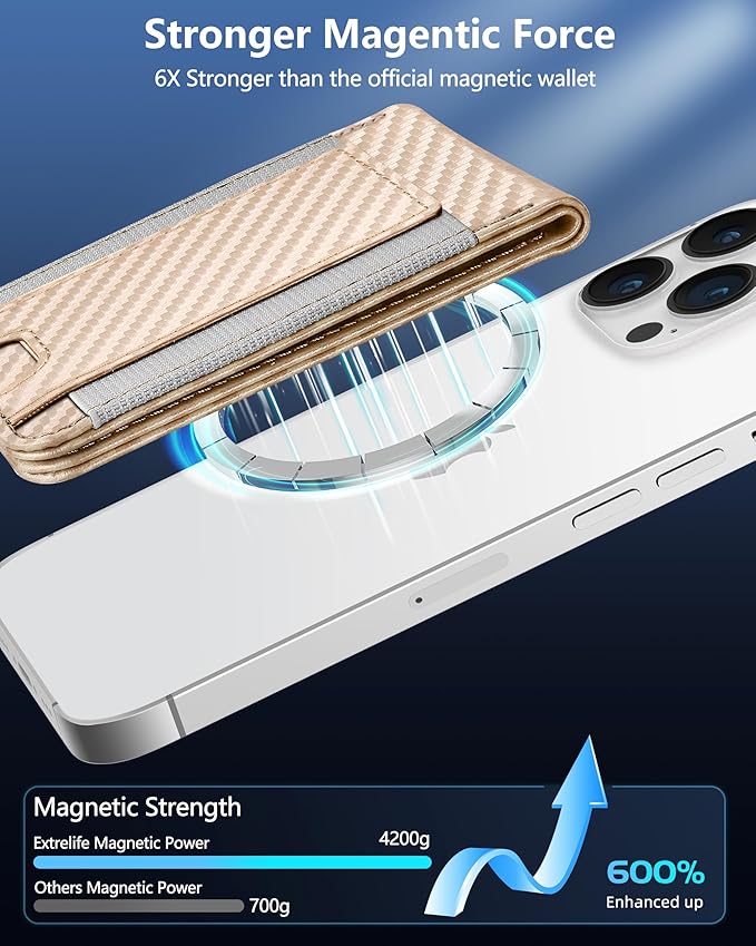 ExtreLife For Magsafe Wallet Adjustable Stand and Open ID Window Magnetic Wallet for iPhone 17/16/15/14 Pro Max/14 Pro/14/14 Plus/13/12 Series 9 Cards Champagne Gold