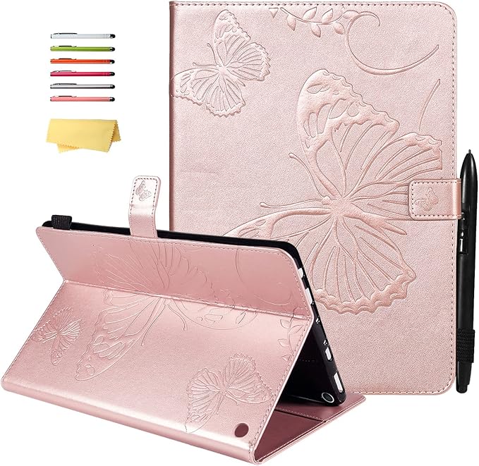 for Kindle Fire HD 10 &amp HD 10 Plus Case 13th/11th Generation 10.1 (2023/2021) Stand Embossed PU Leather Magnetic Wallet Cover with Pencil Holder/Pockets [Auto Wake/Sleep] Rosegold Butterfly