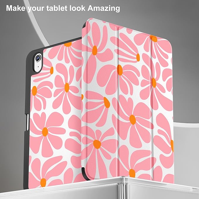 May Chen for iPad (A16) 11th Generation Case 11 Inch 2025 iPad 10th Gen Case 2022 10.9 inch Trifold Stand with Auto Wake/Sleep Soft TPU Protective Stand Back Cover Groovy Flower