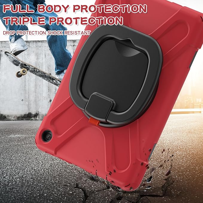 All-New Fire HD 10 &amp Fire HD 10 Kids Pro Tablet Case (13th Gen 2023 Release)Heavy Sturdy Shockproof Kids CaseRotating Stand/Carrying Strap (Red+Black)