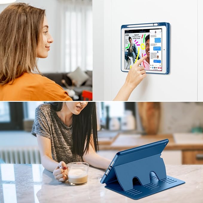 VIKESI Case for iPad 9th / 8th / 7th Generation 10.2 inch (2021/2020/2019 Released)Multiple Angles Magnetic Stand CoverShockproof BackPencil Holderand Auto Sleep/WakeNavy Blue