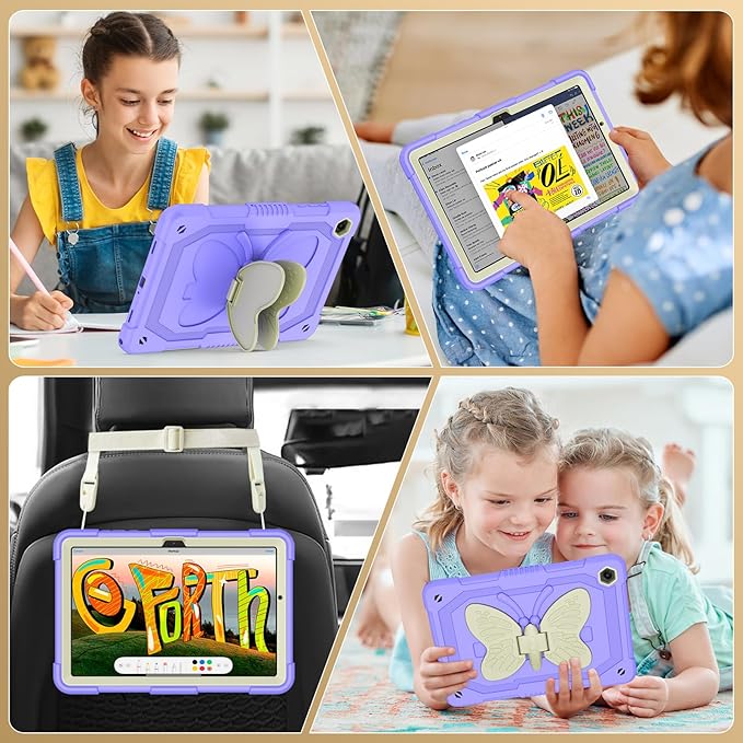 Cover for Samsung Galaxy Tab A11+ Plus/A9+ Plus Case with Screen Protector Galaxy Tab A11+/A9+ 11 inch 2025/2023 Released with Butterfly Stand Shoulder Strap Shockproof case for Kids Girl