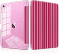 MEEgoodo Case for iPad A16 11th Generation 2025/10th Generation 2022 Glitter Tablet Cases with Transparent Acrylic Back+Trifold Stand +Pencil Holder+Auto Wake/SleepMixed Pink Stripes