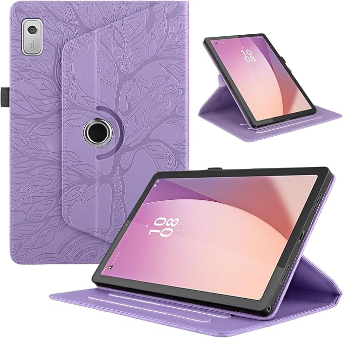 Tablet PC Bags Cases Sleeves Compatible With Lenovo Tab M9 9.0 Inch (Model: TB-310FU 2023 Released) Tablet Case 360 Degree Rotating Stand Foldable Tablet Case Tree Of Life Embossed Shell(Purple)