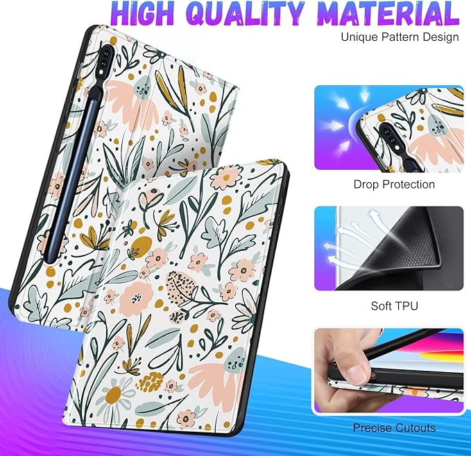 Case for Samsung Galaxy Tab S8/S9 Ultra - 14.6 Inch Folio Cover with Pencil Holder - Kawaii Girly Flower Floral Pretty Tablet Case