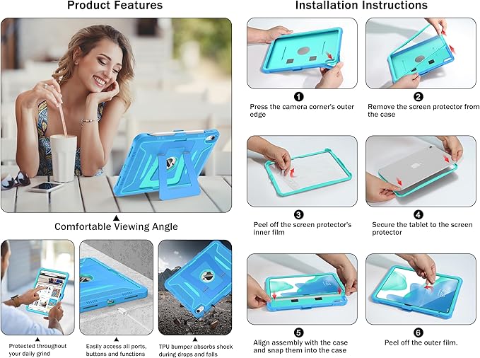 Soke Case for iPad (A16) 11th Generation 11-Inch 2025 /10th Generation 10.9-Inch 2022 with Screen Protector and Multi-Angle Kickstand Rugged Full Body Heavy Duty Protective Cover - Blue Green