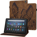 for Amazon Kindle Fire HD 10 &amp HD 10 Plus Case 13th/11th Generation 10.1 inch (2023/2021) Folio Stand Embossed PU Leather Wallet Cover with Pencil Holder/Card Pockes Brown Flower Butterfly