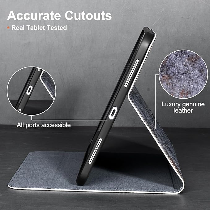 Gexmil Leather Case for iPad (A16) 11th Generation 11 Inch 2025 iPad 10th Generation 10.9 Inch 2022Protective Top Grain Leather Cover Support Auto Sleep/WakeAnti SlipBlue Grey