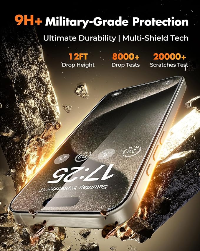 UNBREAKcable Top 9H+ Screen Protector for iPhone 15 Pro Max &amp Lens Protector (2+2 Pack)Military-Grade Shatterproof Tempered Glass [99% HD Clear][Easy Install] Bubble-Free &amp Anti-Fingerprint-6