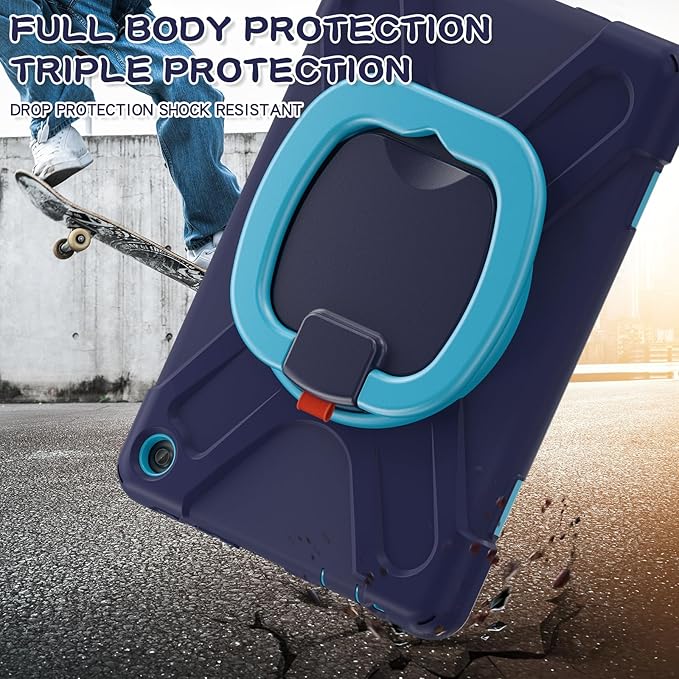 All-New Fire HD 10 &amp Fire HD 10 Kids Pro Tablet Case (13th Gen 2023 Release)Heavy Sturdy Shockproof Kids CaseRotating Stand/Carrying Strap (Navy Blue+Blue)