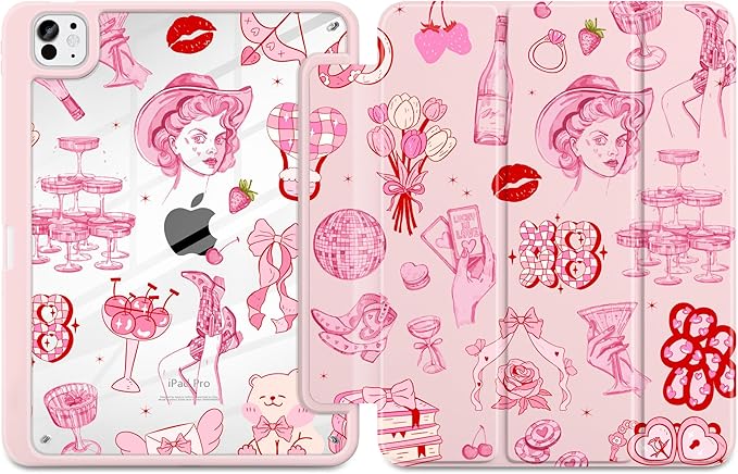Case for iPad Pro 11 Inch (M5 2025 M4 2024) – [Built-in Pencil Holder] Shockproof &amp Stylish Clear Hard Back + Soft TPU Edge Magnetic Trifold Stand Auto Wake/Sleep Cowgirl Pink