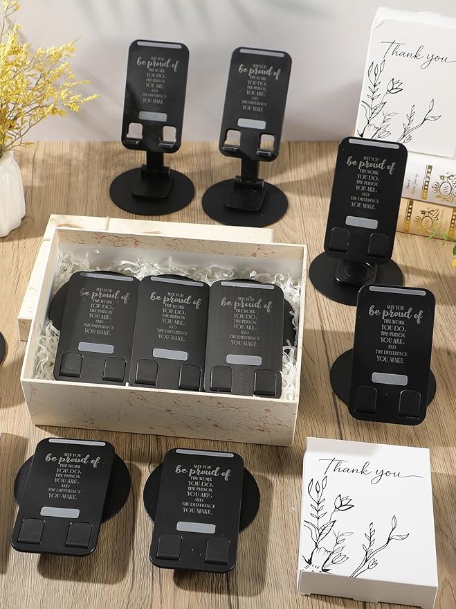 10 Pcs Employee Appreciation Gifts Bulk 360 Rotating Phone Stand for Desk Cell Phone Holder with Inspiring Quote Thank You Gift for Worker Teachers Nurses (Work Pride)