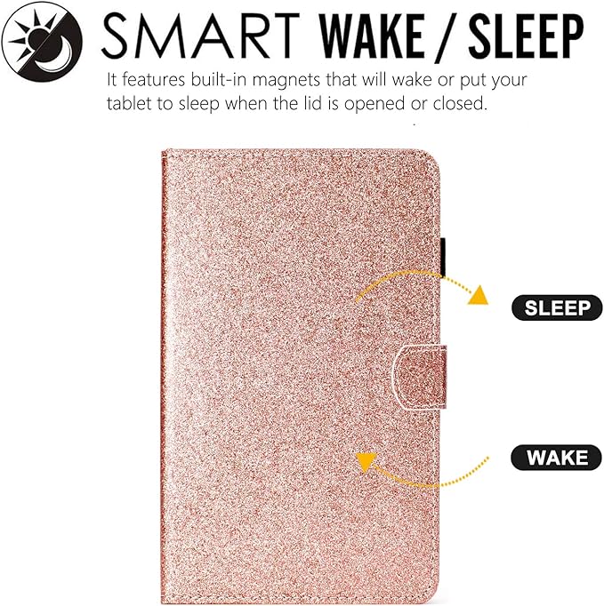 Dteck for Fire HD 8 (8th/7th/6th Generation) Smart Folio Tablet Case 2018/2017/2016 Release (8) with Auto Sleep Wake/Stand/Card Slots/Stylus PU Leather Protective Cute Slim Magnetic Cover Rosegold