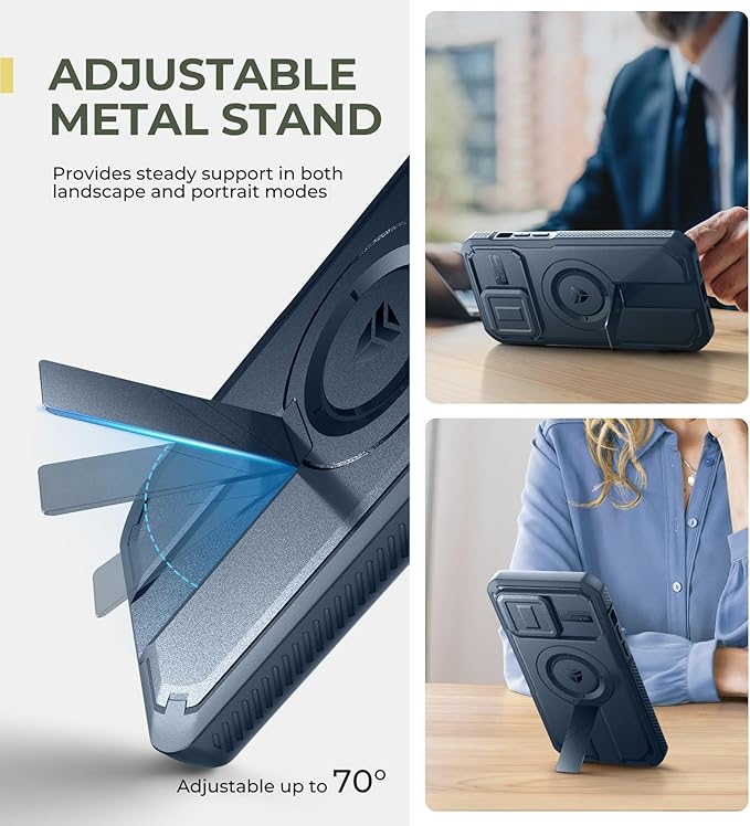 Dexnor for iPhone 14 Pro Max Case with Slide Camera Cover &amp Adjustable Kickstand &amp Built-in Screen Protector Magnetic Rugged Shockproof Bumper Cases Heavy-Duty Magnetic Protective CoverNavy