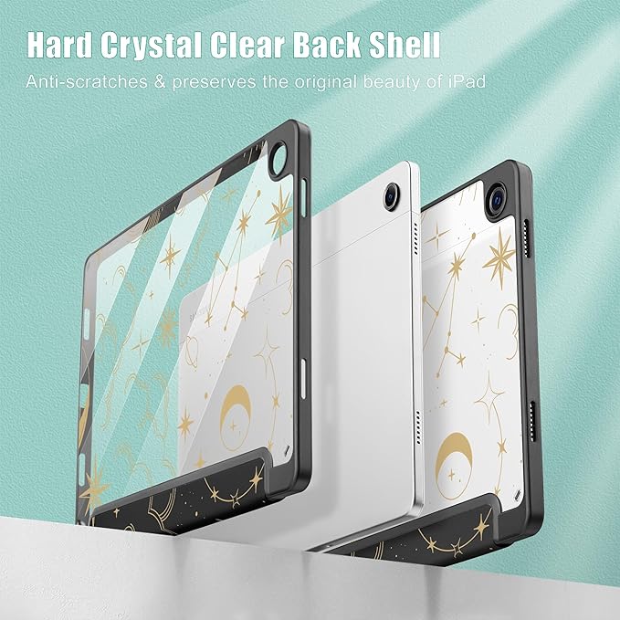 Tuiklol for Samsung Galaxy Tab A9+ Tablet 11” / A9+ Plus 2024 2023Buit-in S-Pen Holder with Clear Protective Cover Transparent Back Shell Auto Wake/Sleep Samsung Tab A9 Plus CoverMoon and Star