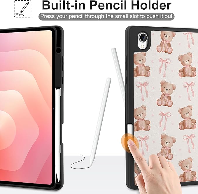 DONGKE Case for Samsung Galaxy Tab S11 5G 11 2025 Model (SM-X730/X736B) Slim Lightweight Trifold Stand Cover with S Pen Holder Auto Sleep/Wake Soft TPU Shockproof Back Lovely Bears