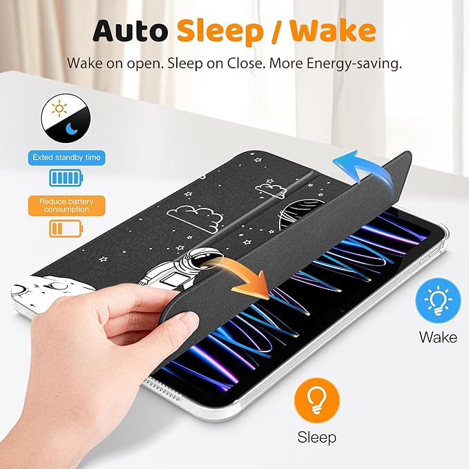 Tuiklol Case for iPad 11 inch A16 2025 Generation 11th / iPad 10.9 inch 2022 10th Gen Buit in Pencil Holder with Shockproof Cover PC Clear Transparent Back Shell Auto Wake/Sleep Astronaut