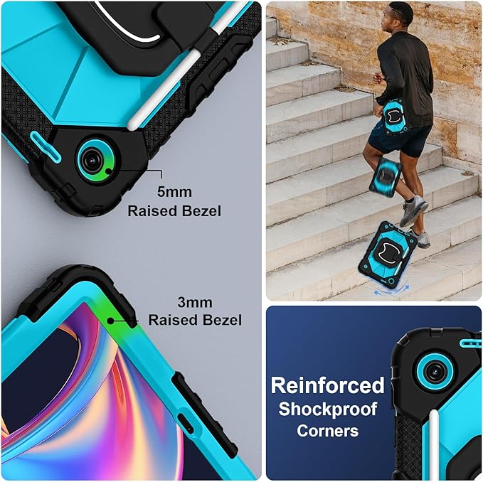 for T-Mobile Revvl Tab 2 Case 10.1 Inch 2025 Shockproof Cover for Revvl Tab 2 5G Tablet Case Kids with 360° Rotating Handle Stand Pen Holder Shoulder Strap Black Blue