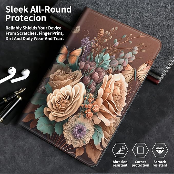 Case for Kindle Paperwhite 12th Generation &amp Kindle Colorsoft Signature Edition 2024 7 inch Lightweight Smart Case Adjustable Stand Protective Cover with Auto Wake/Sleep - Butterfly Floral Flower