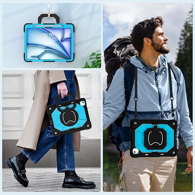 WESOROL for iPad Air 13 Inch Case M3/M2 2025/2024 with Pencil Holder/Screen Protector/360° Rotating StandMilitary Grade Shockproof Cover for iPad Air Case 13 Inch Black Blue